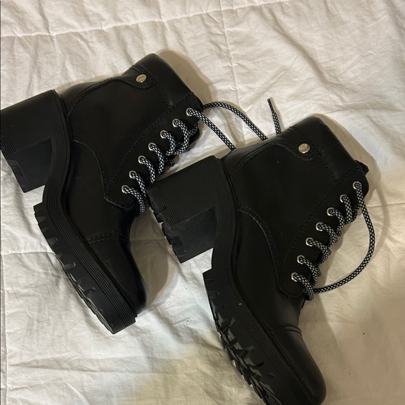 Marc Fisher Black Leather Combat Boots with Patterned Laces, Retails for $239 - Picture 9 of 12